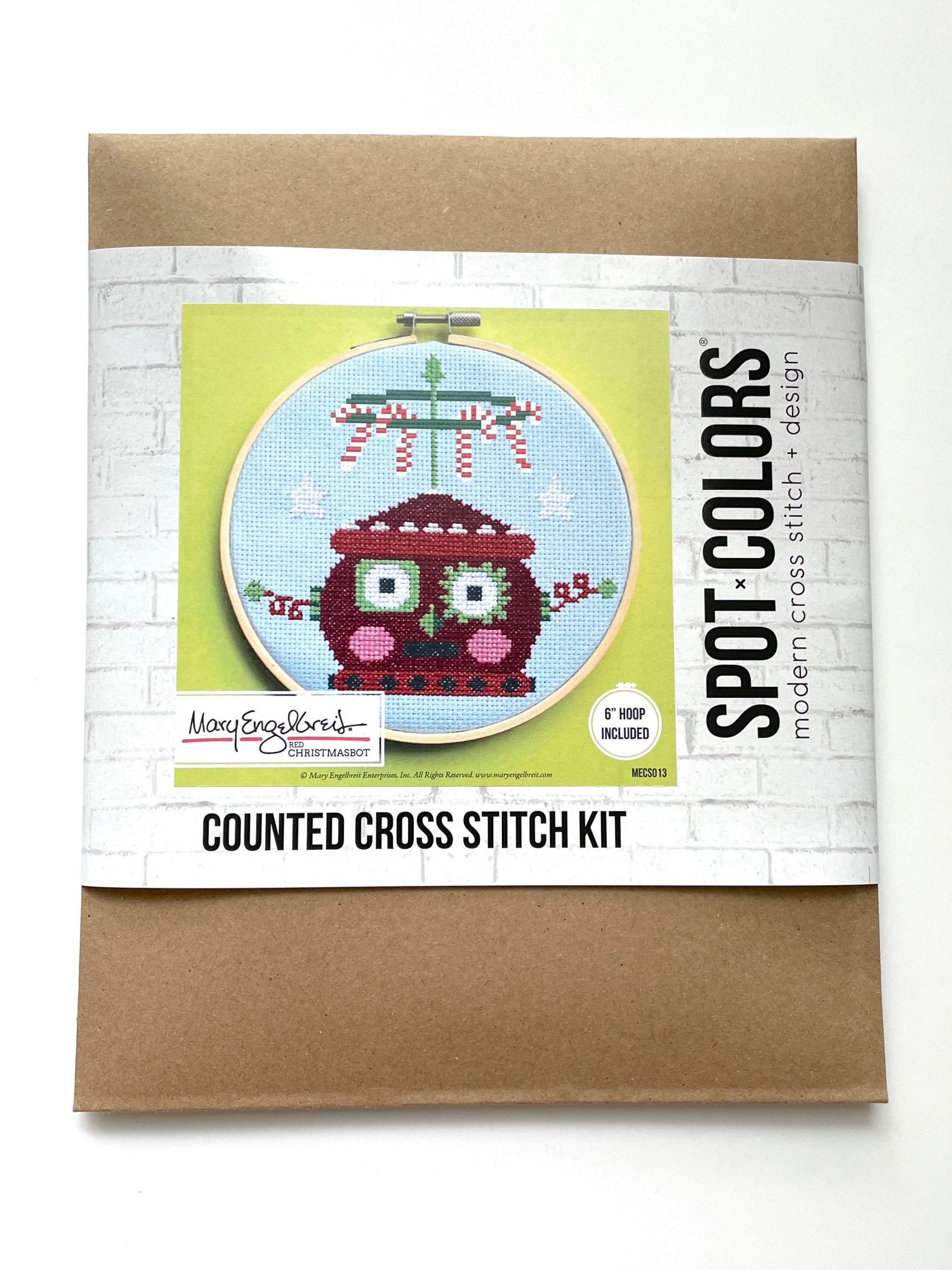 Red Christmasbot by Mary Engelbreit Counted Cross Stitch DIY KIT - Prismatic Fiber Arts