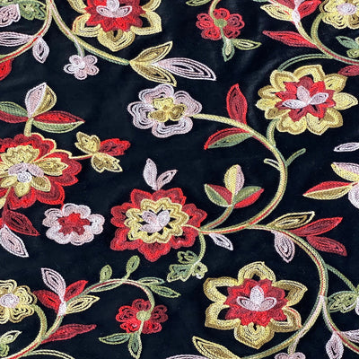 Briony Multicolor Floral Embroidered Stretch Velvet Fabric - Prismatic Fiber Arts