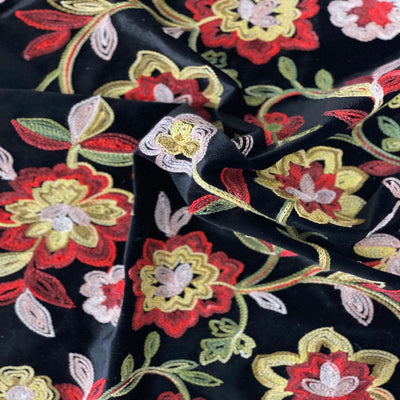 Briony Multicolor Floral Embroidered Stretch Velvet Fabric - Prismatic Fiber Arts