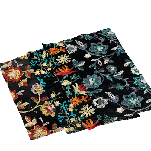 Briony Multicolor Floral Embroidered Stretch Velvet Fabric