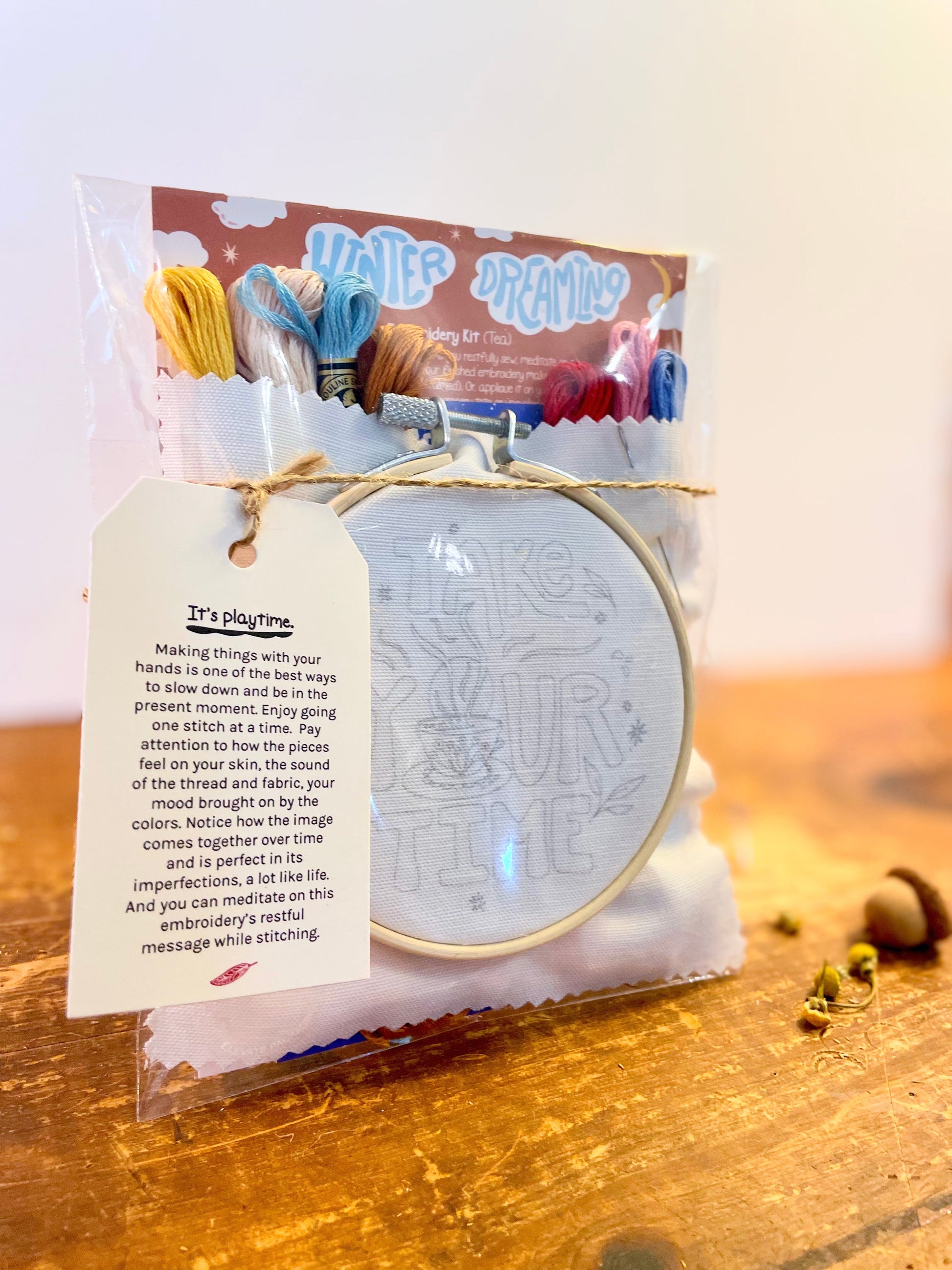 "Take Your Time" Eco-Embroidery Kit w. Tea Time Pattern (Joyful Threads Winter Dreaming) - Prismatic Fiber Arts