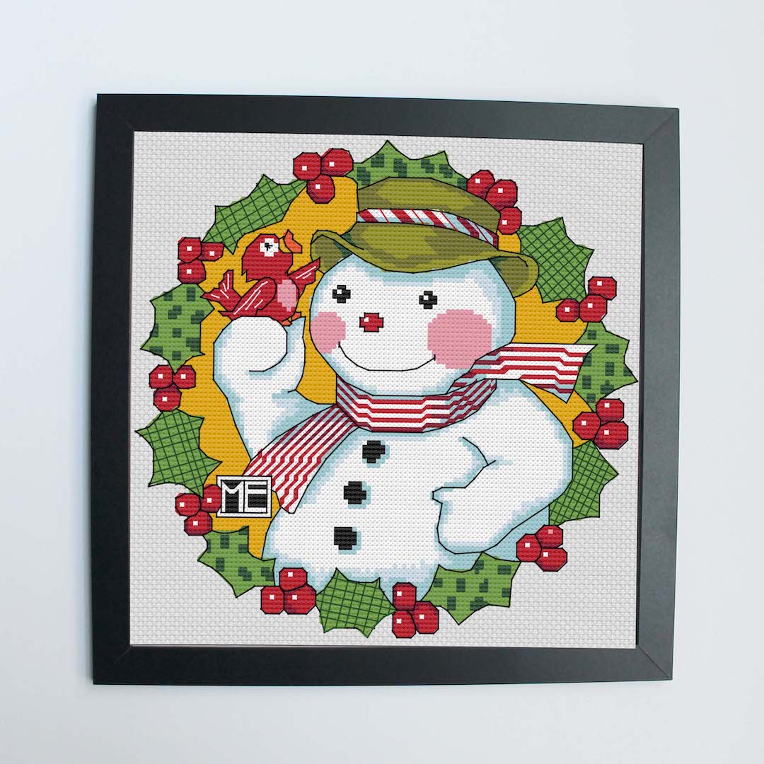 Snowman by Mary Engelbreit Counted Cross Stitch DIY KIT - Prismatic Fiber Arts