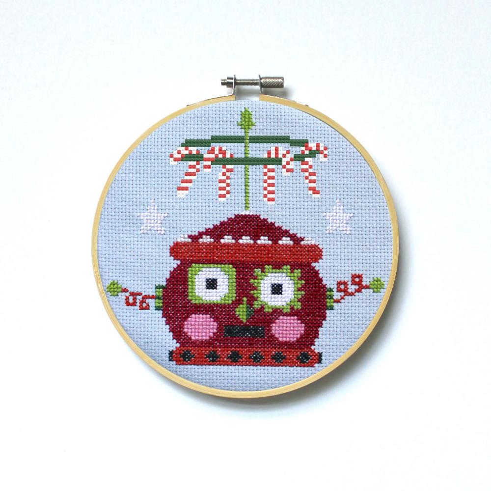 Red Christmasbot by Mary Engelbreit Counted Cross Stitch DIY KIT - Prismatic Fiber Arts