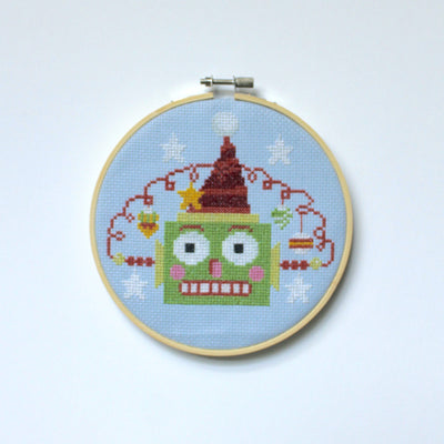 Green Christmasbot by Mary Engelbreit Counted Cross Stitch DIY KIT - Prismatic Fiber Arts