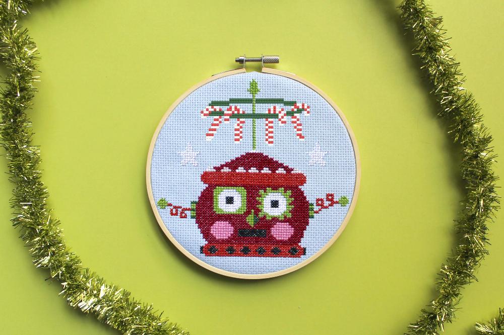 Red Christmasbot by Mary Engelbreit Counted Cross Stitch DIY KIT - Prismatic Fiber Arts