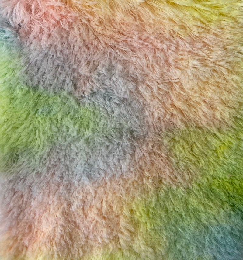Rainbow Multi Color Dye Fuzzy Faux Fur Fabric - Prismatic Fiber Arts