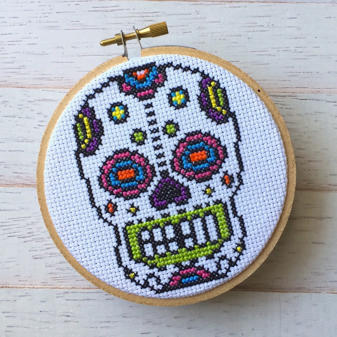 Bright Sugar Skull Counted Cross Stitch DIY KIT - Prismatic Fiber Arts