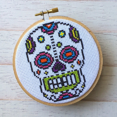Bright Sugar Skull Counted Cross Stitch DIY KIT - Prismatic Fiber Arts