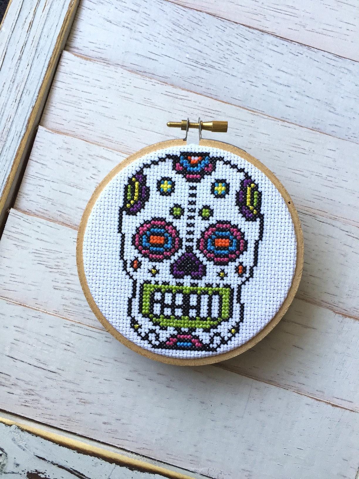 Bright Sugar Skull Counted Cross Stitch DIY KIT - Prismatic Fiber Arts