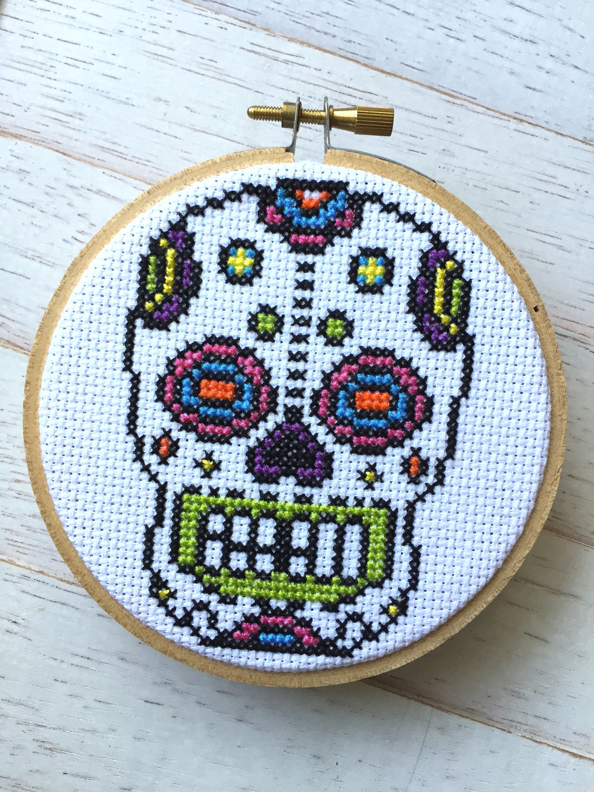 Bright Sugar Skull Counted Cross Stitch DIY KIT - Prismatic Fiber Arts