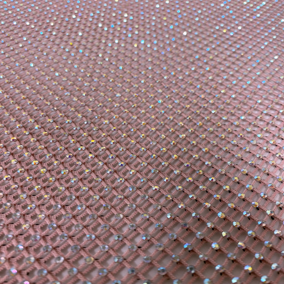 Serene Iridescent Rhinestone Fishnet Lace Fabric - Prismatic Fiber Arts