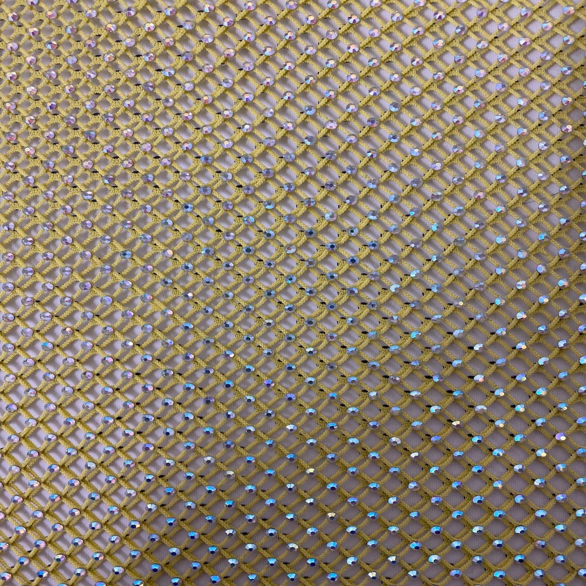 Serene Iridescent Rhinestone Fishnet Lace Fabric - Prismatic Fiber Arts