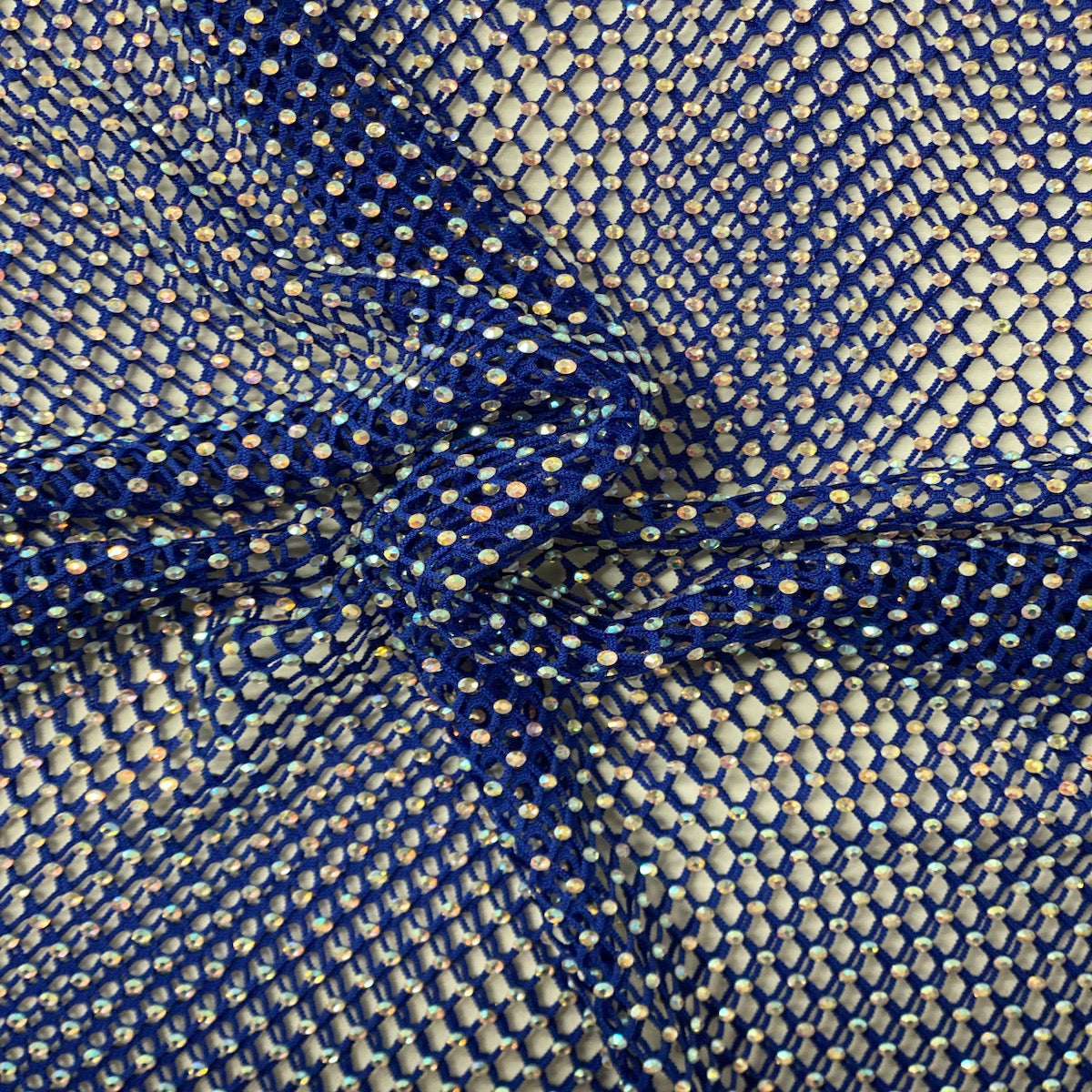 Serene Iridescent Rhinestone Fishnet Lace Fabric - Prismatic Fiber Arts