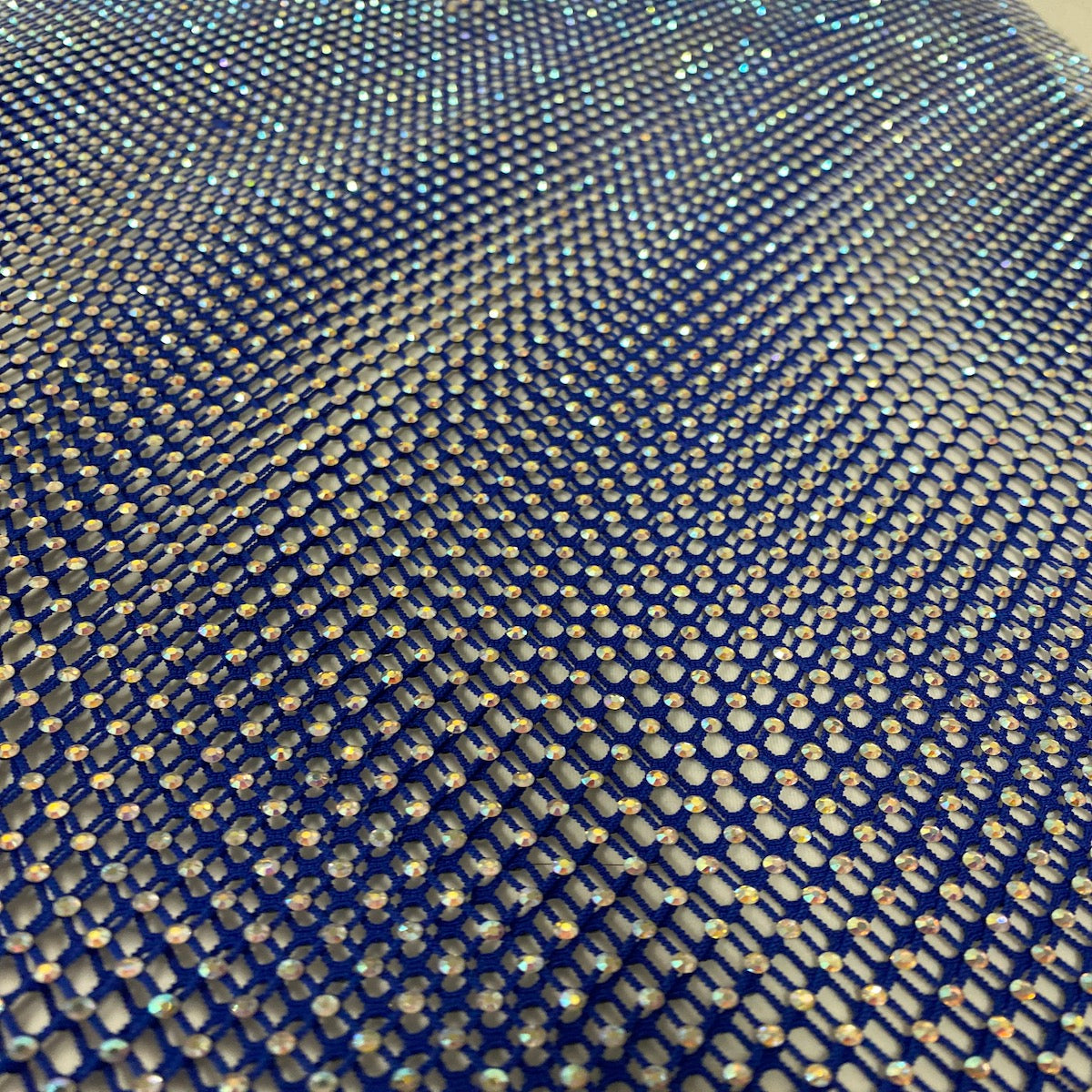 Serene Iridescent Rhinestone Fishnet Lace Fabric - Prismatic Fiber Arts