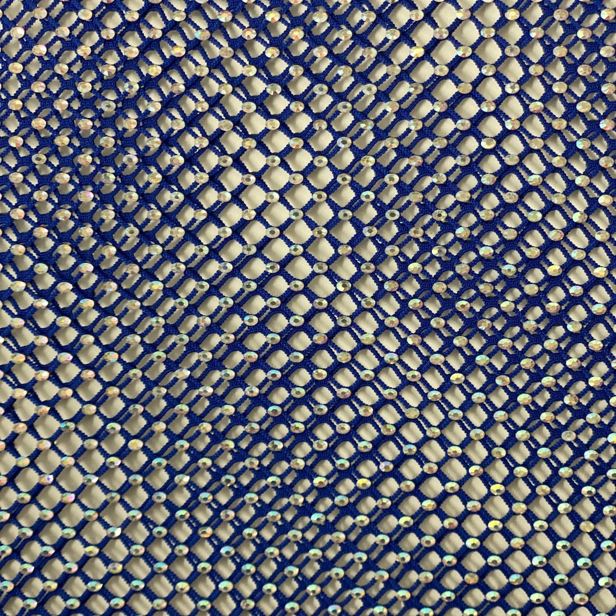Serene Iridescent Rhinestone Fishnet Lace Fabric - Prismatic Fiber Arts