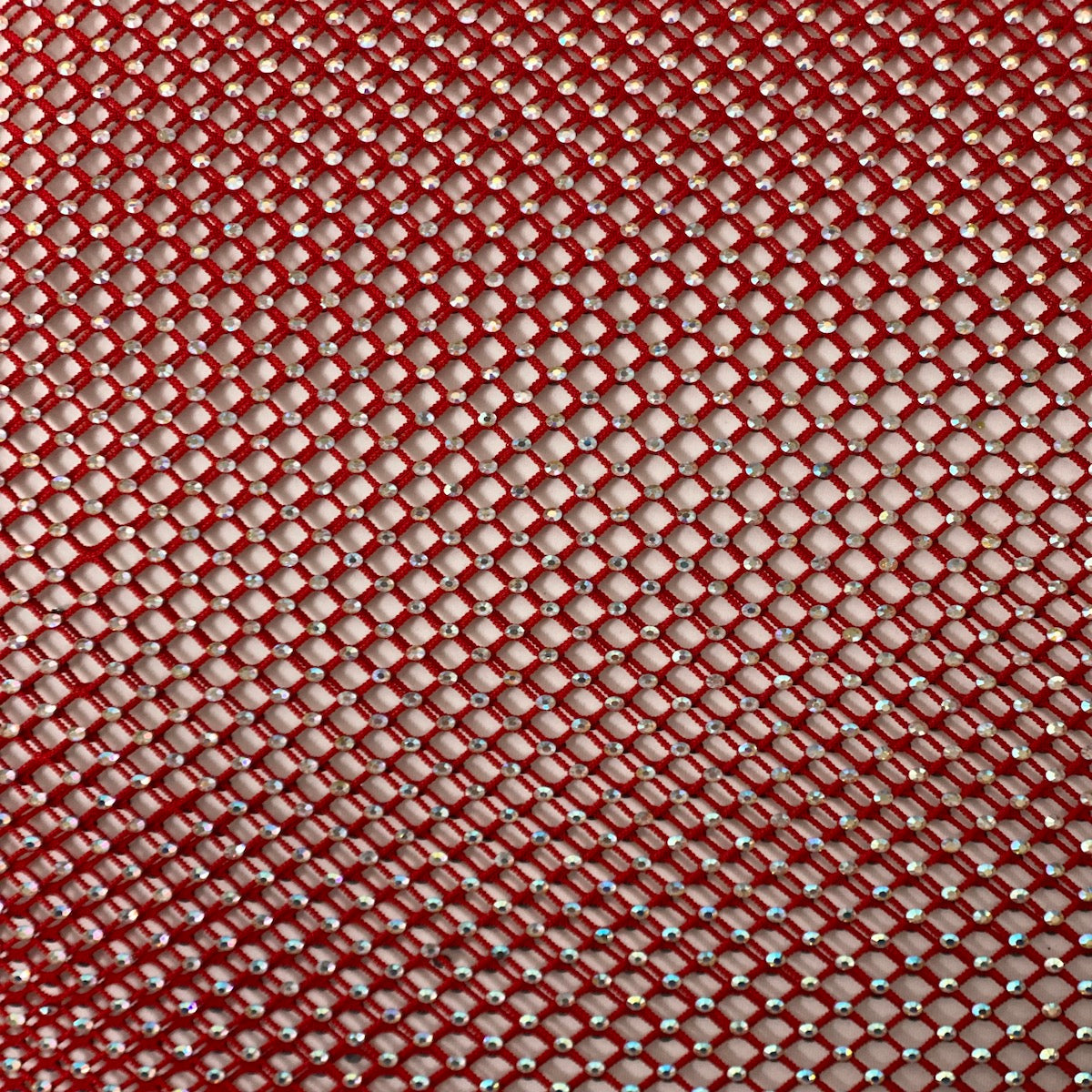 Serene Iridescent Rhinestone Fishnet Lace Fabric - Prismatic Fiber Arts