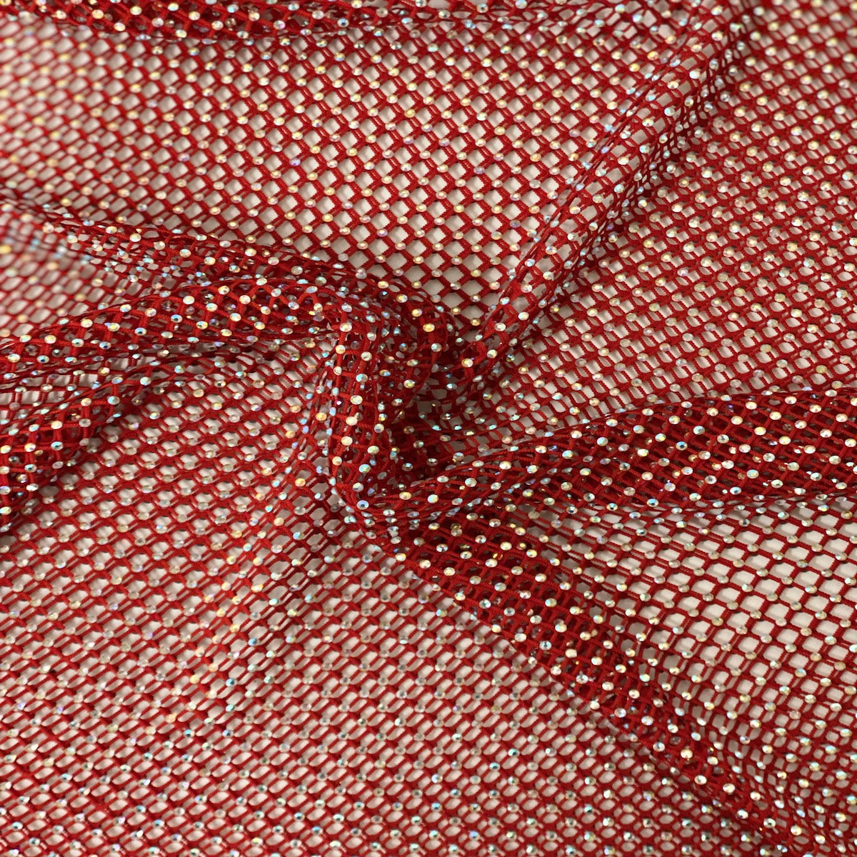 Serene Iridescent Rhinestone Fishnet Lace Fabric - Prismatic Fiber Arts