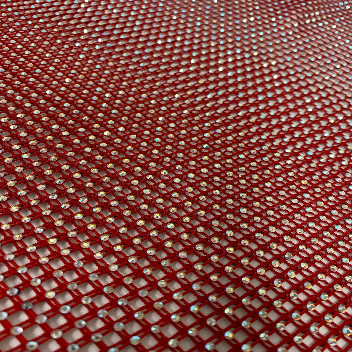 Serene Iridescent Rhinestone Fishnet Lace Fabric - Prismatic Fiber Arts