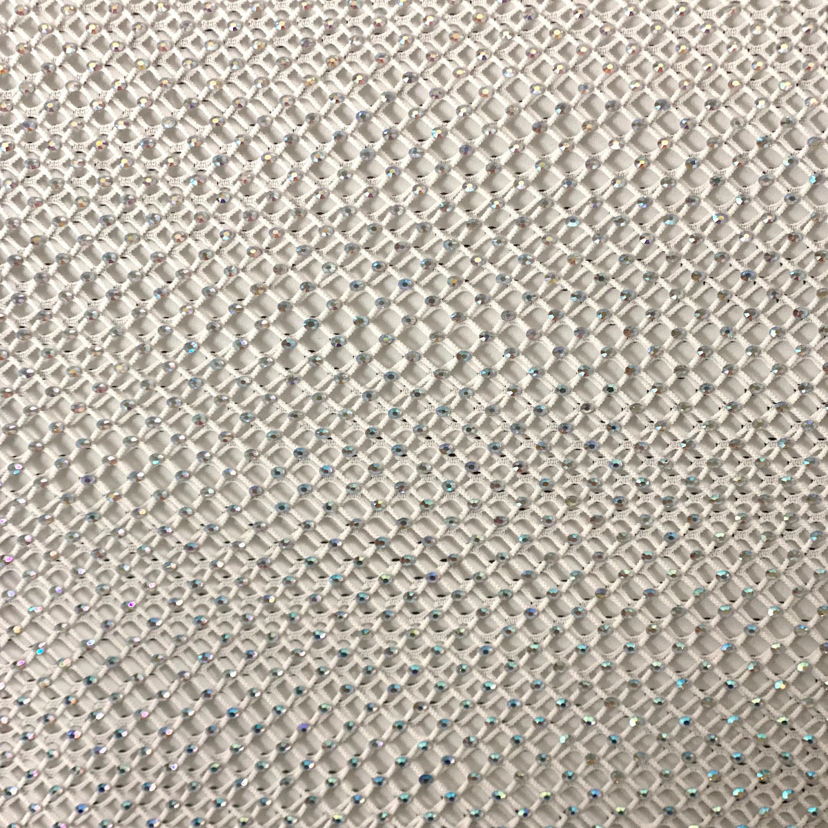 Serene Iridescent Rhinestone Fishnet Lace Fabric - Prismatic Fiber Arts