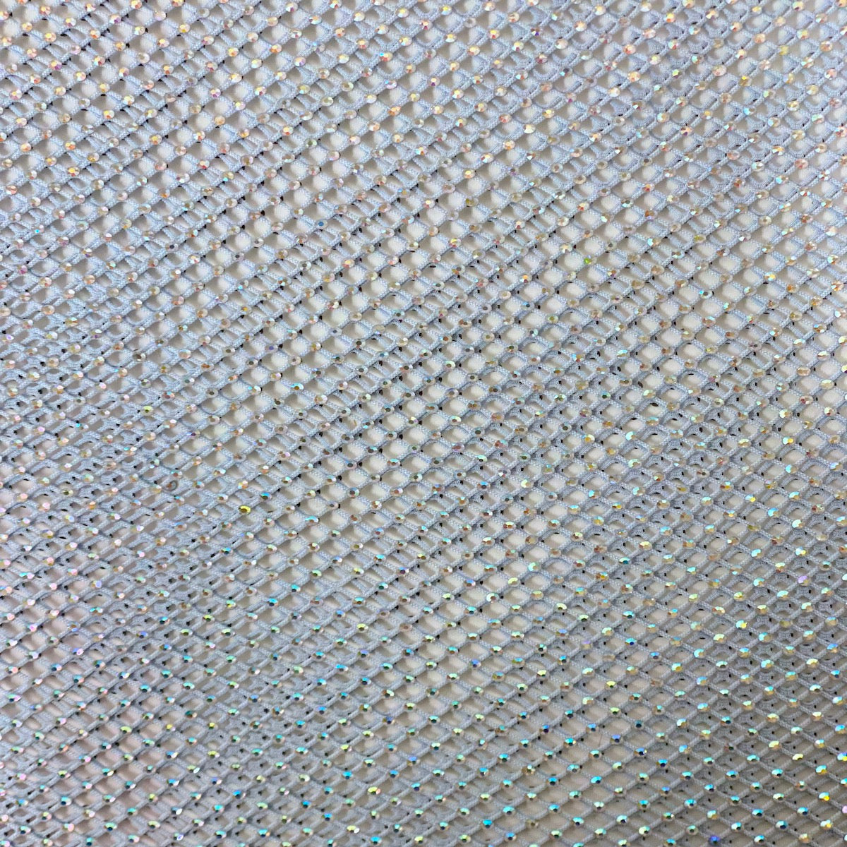 Serene Iridescent Rhinestone Fishnet Lace Fabric - Prismatic Fiber Arts
