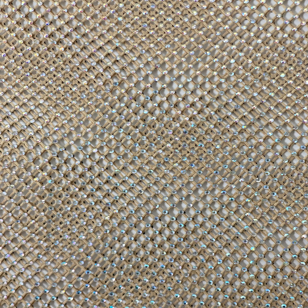 Serene Iridescent Rhinestone Fishnet Lace Fabric - Prismatic Fiber Arts