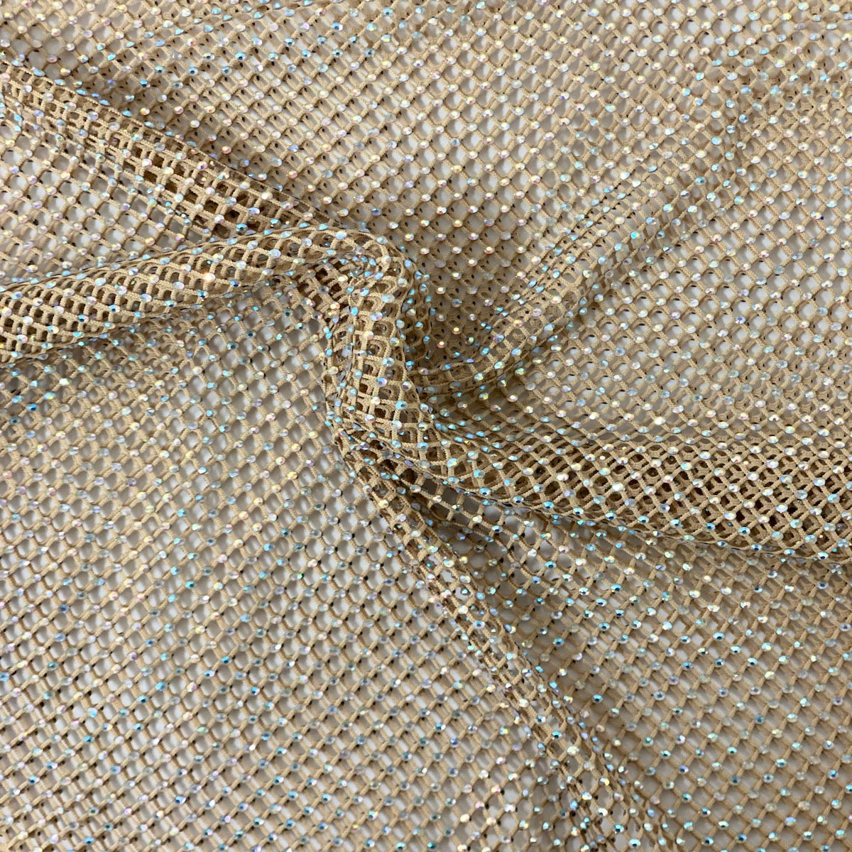 Serene Iridescent Rhinestone Fishnet Lace Fabric - Prismatic Fiber Arts
