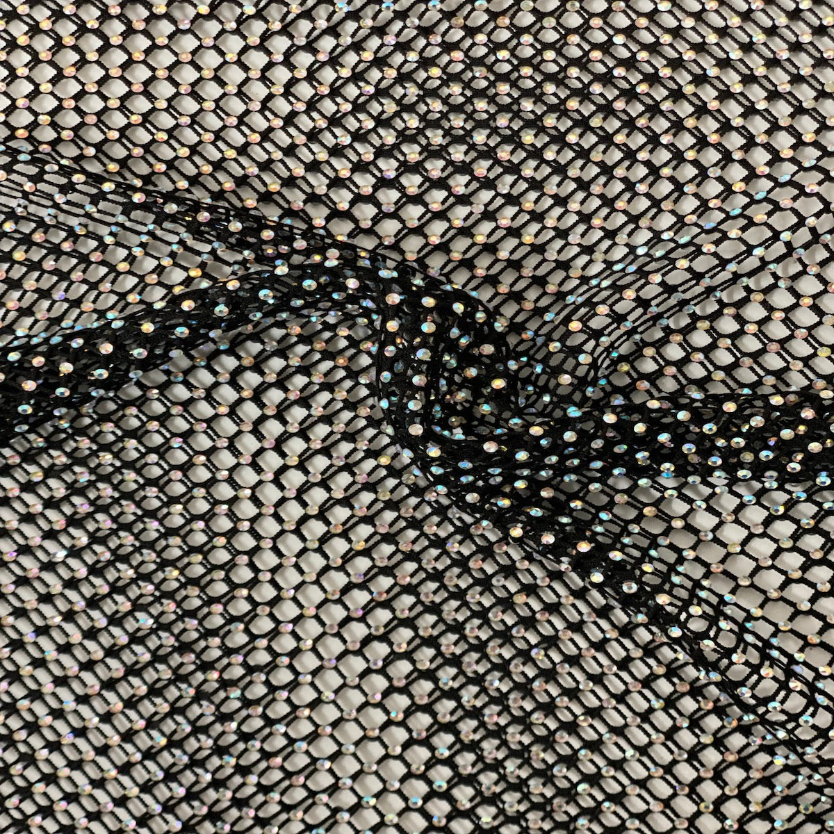 Serene Iridescent Rhinestone Fishnet Lace Fabric - Prismatic Fiber Arts