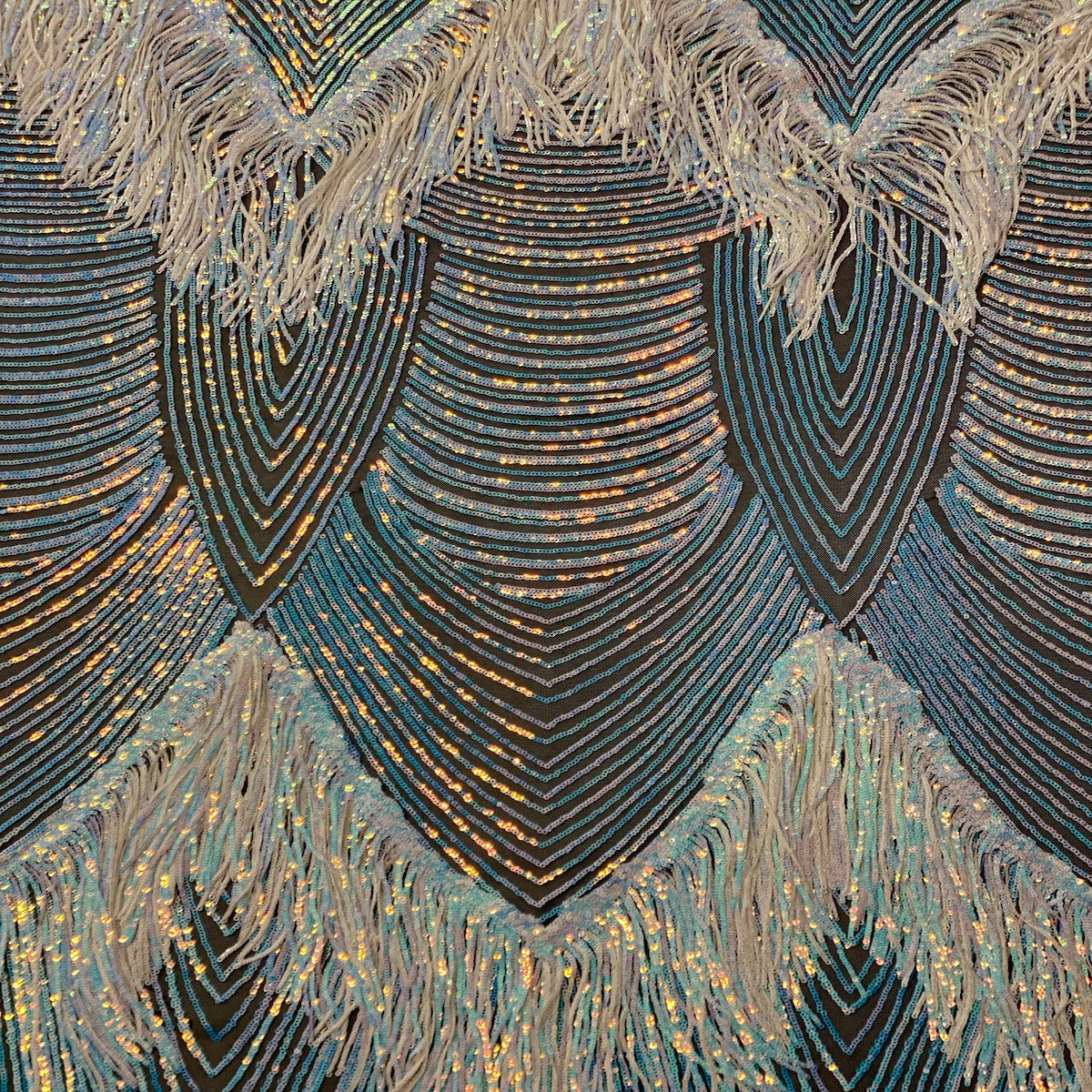 Flamingo Fringe Embroidered Stretch Sequin Fabric - Prismatic Fiber Arts