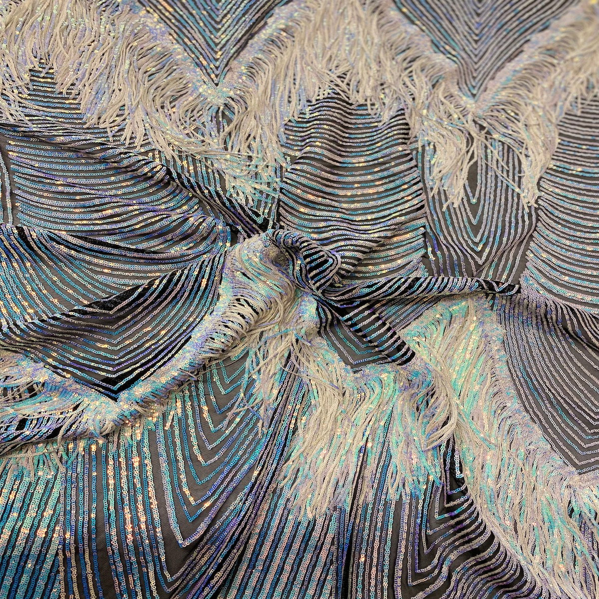 Flamingo Fringe Embroidered Stretch Sequin Fabric - Prismatic Fiber Arts