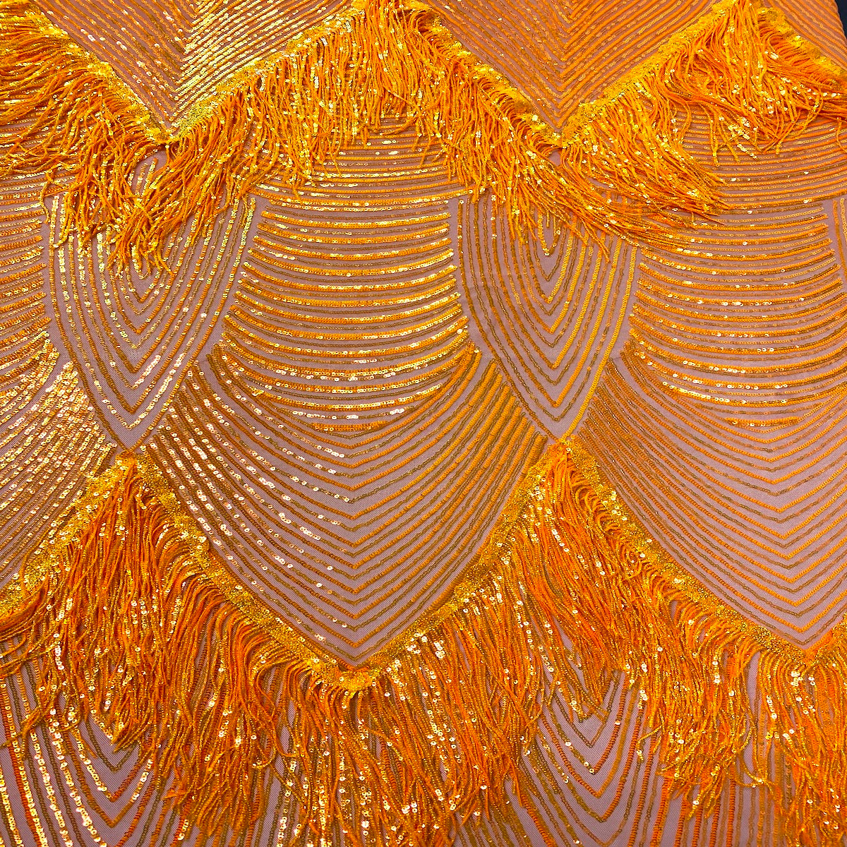 Flamingo Fringe Embroidered Stretch Sequin Fabric - Prismatic Fiber Arts