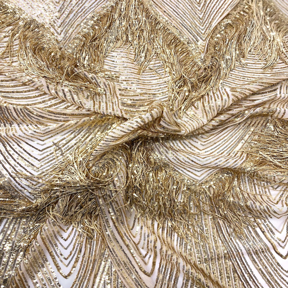 Flamingo Fringe Embroidered Stretch Sequin Fabric - Prismatic Fiber Arts