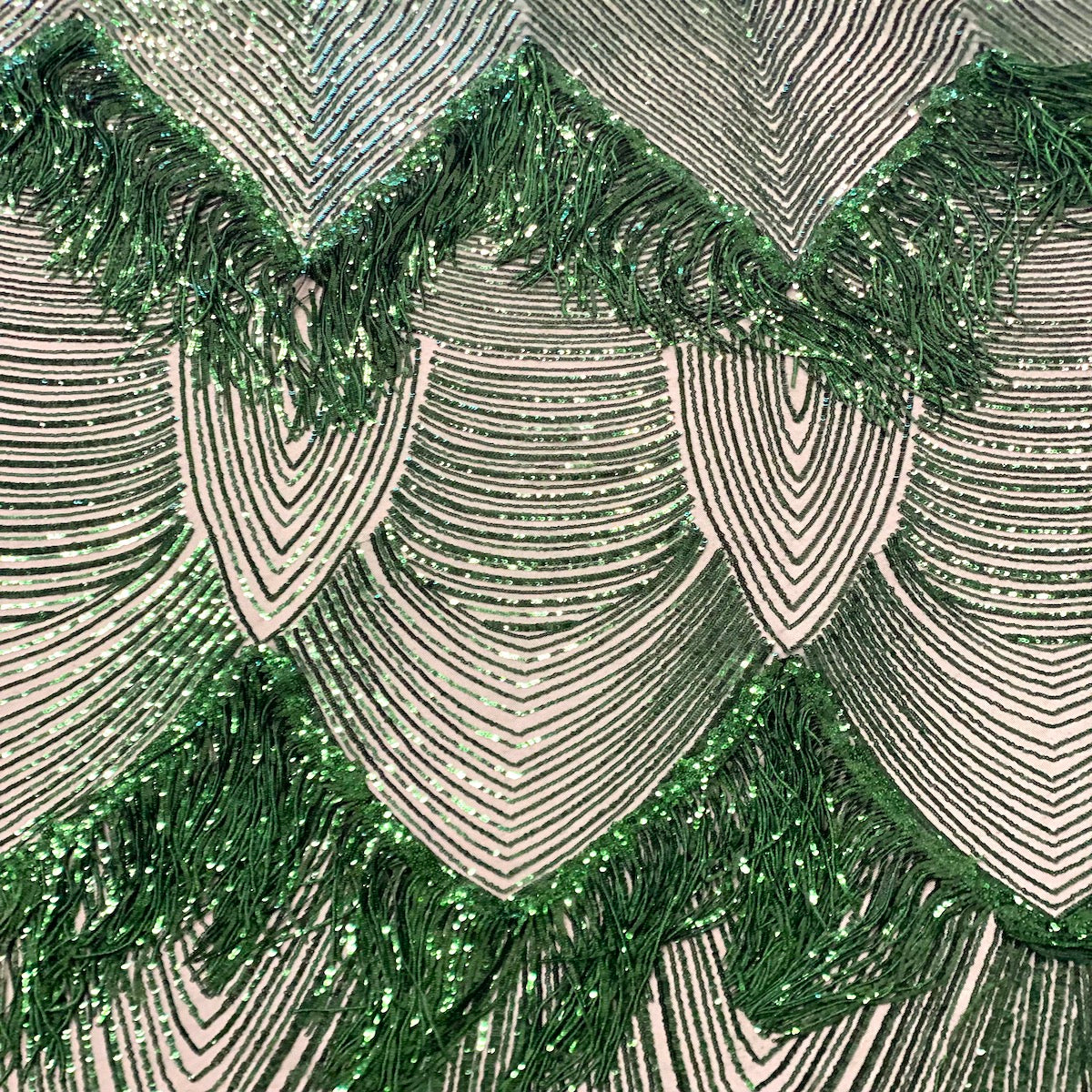 Flamingo Fringe Embroidered Stretch Sequin Fabric - Prismatic Fiber Arts