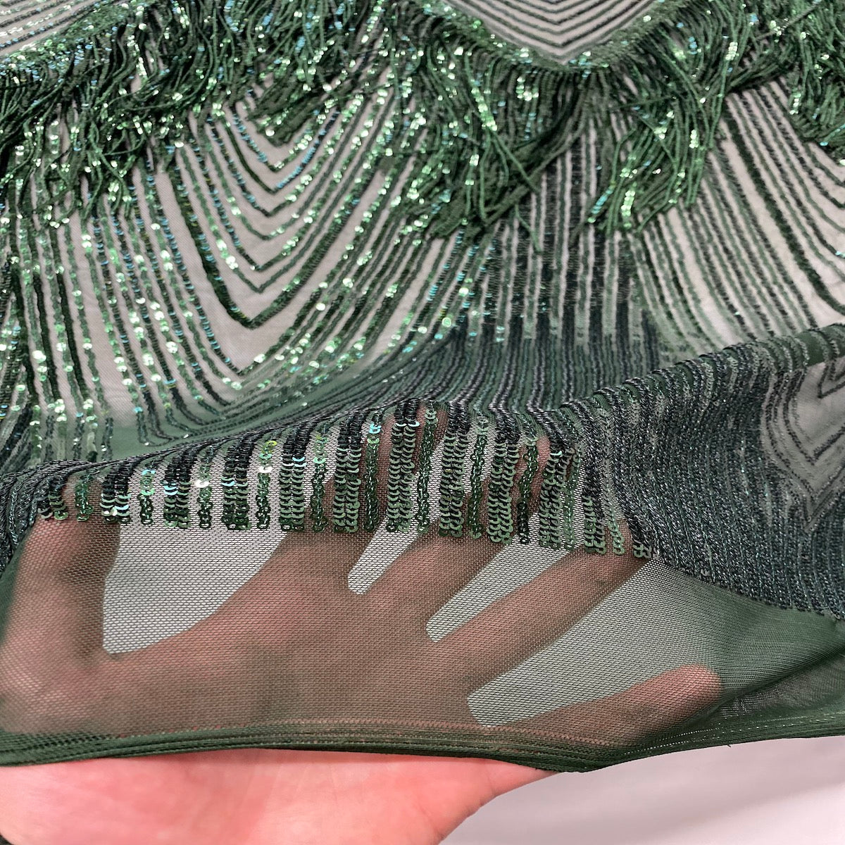 Flamingo Fringe Embroidered Stretch Sequin Fabric - Prismatic Fiber Arts