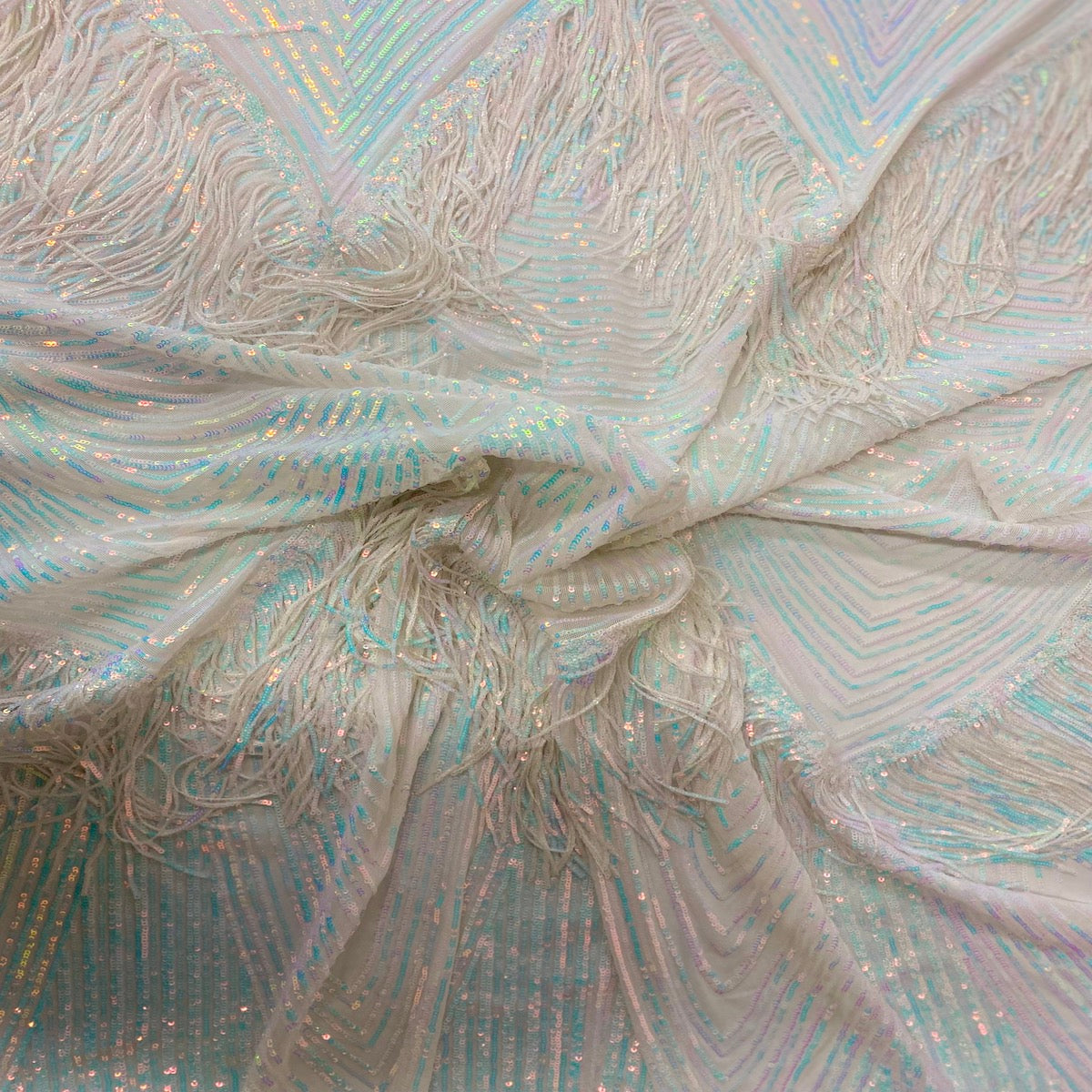Flamingo Fringe Embroidered Stretch Sequin Fabric - Prismatic Fiber Arts