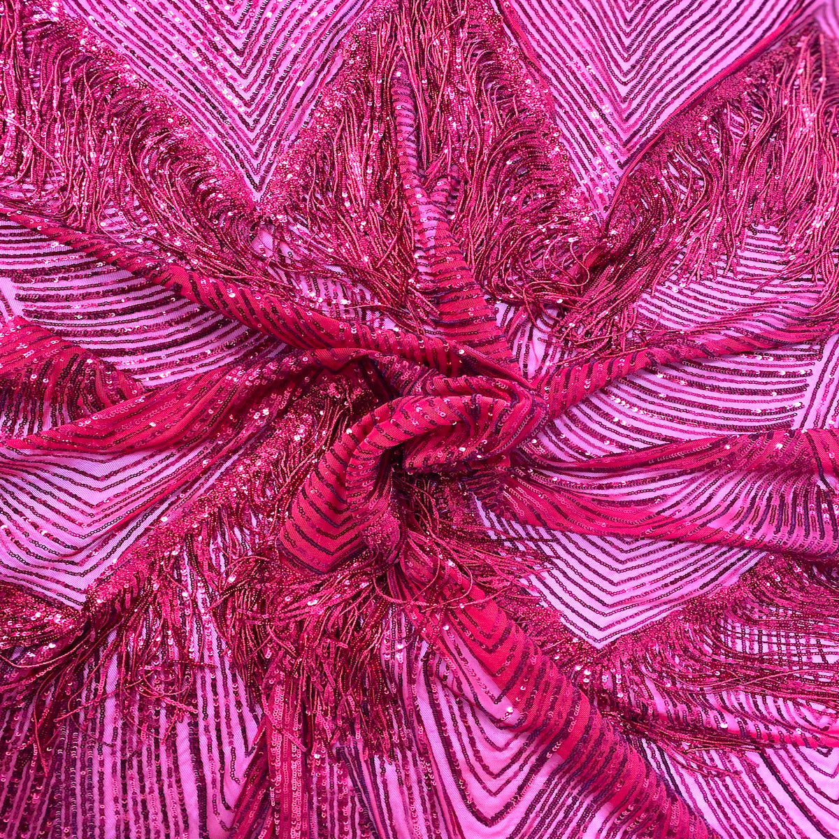 Flamingo Fringe Embroidered Stretch Sequin Fabric - Prismatic Fiber Arts
