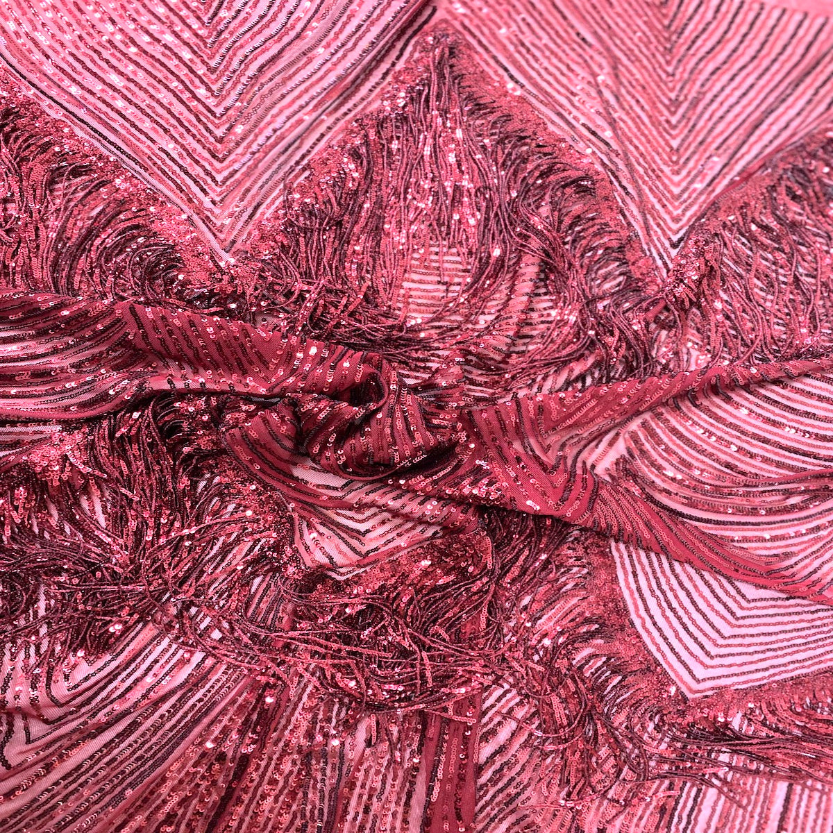 Flamingo Fringe Embroidered Stretch Sequin Fabric - Prismatic Fiber Arts