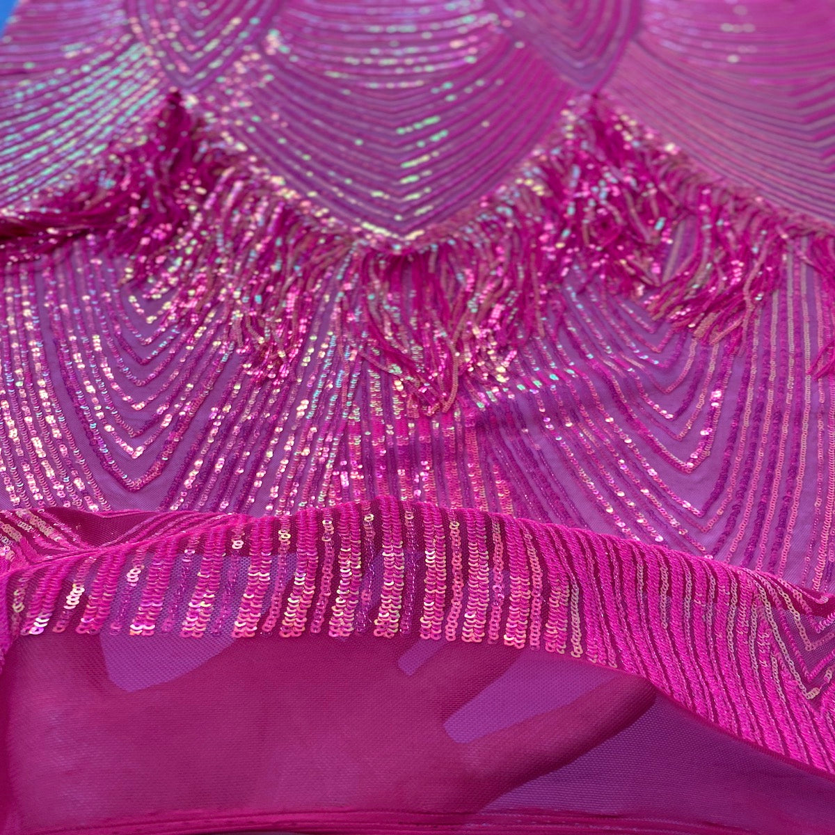 Flamingo Fringe Embroidered Stretch Sequin Fabric - Prismatic Fiber Arts