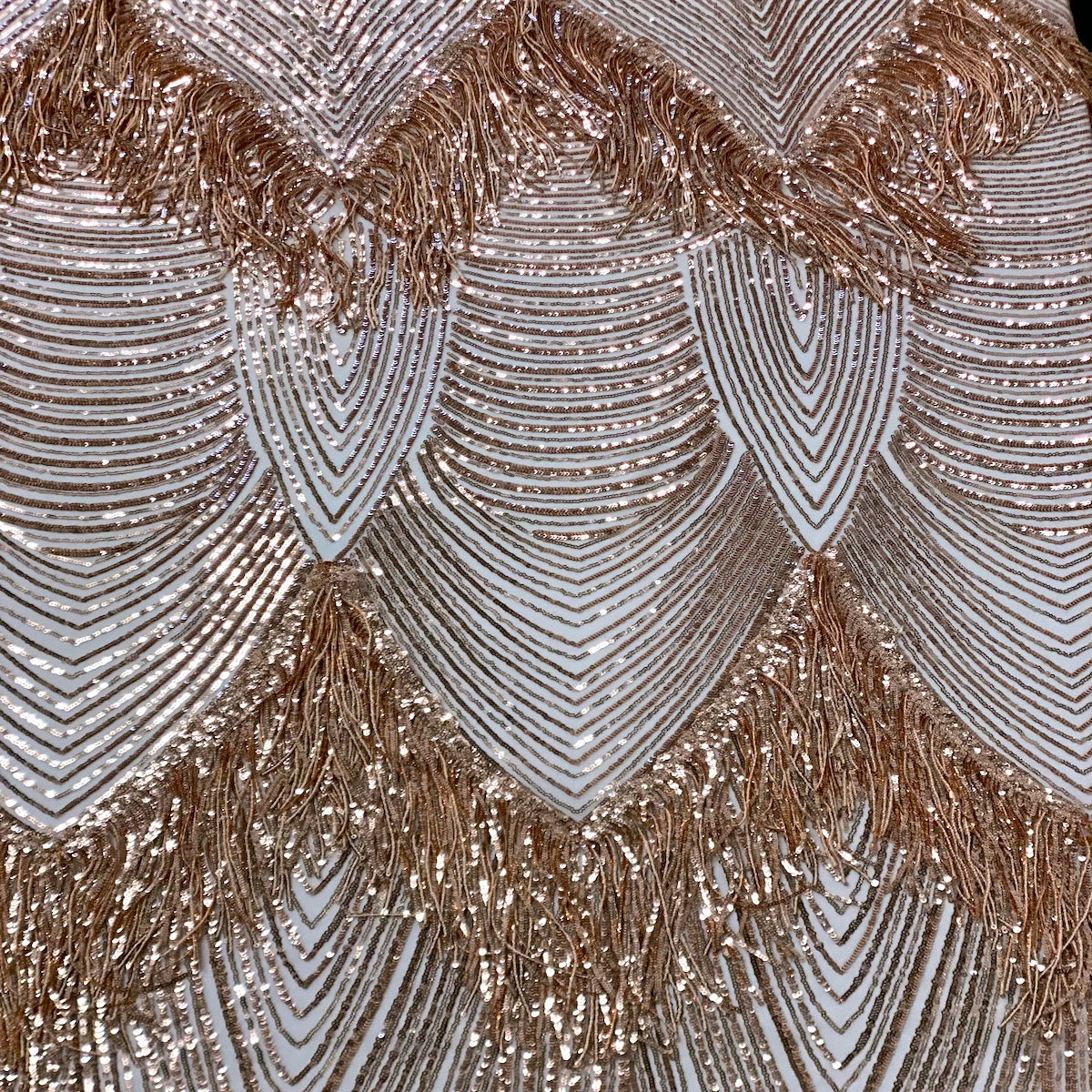 Flamingo Fringe Embroidered Stretch Sequin Fabric - Prismatic Fiber Arts