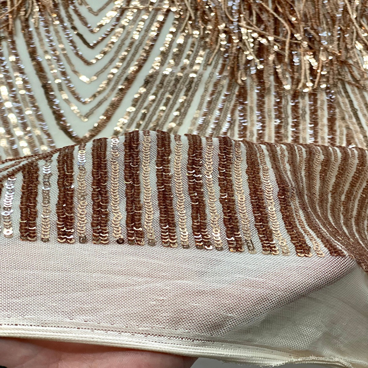 Flamingo Fringe Embroidered Stretch Sequin Fabric - Prismatic Fiber Arts