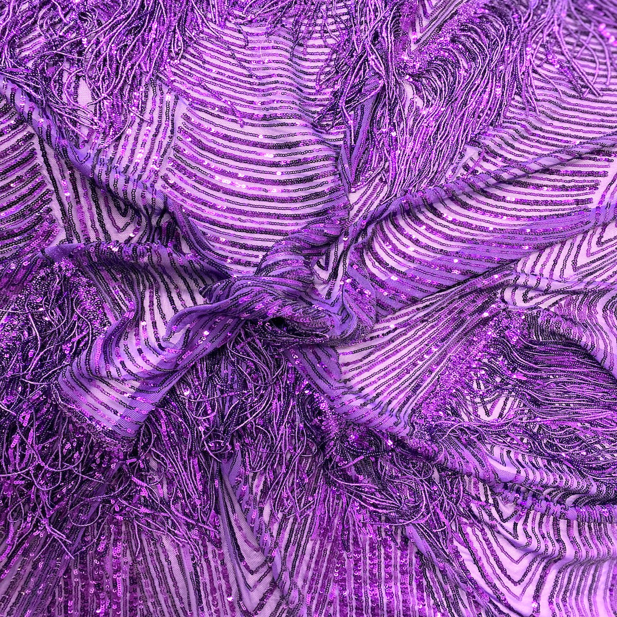 Flamingo Fringe Embroidered Stretch Sequin Fabric - Prismatic Fiber Arts