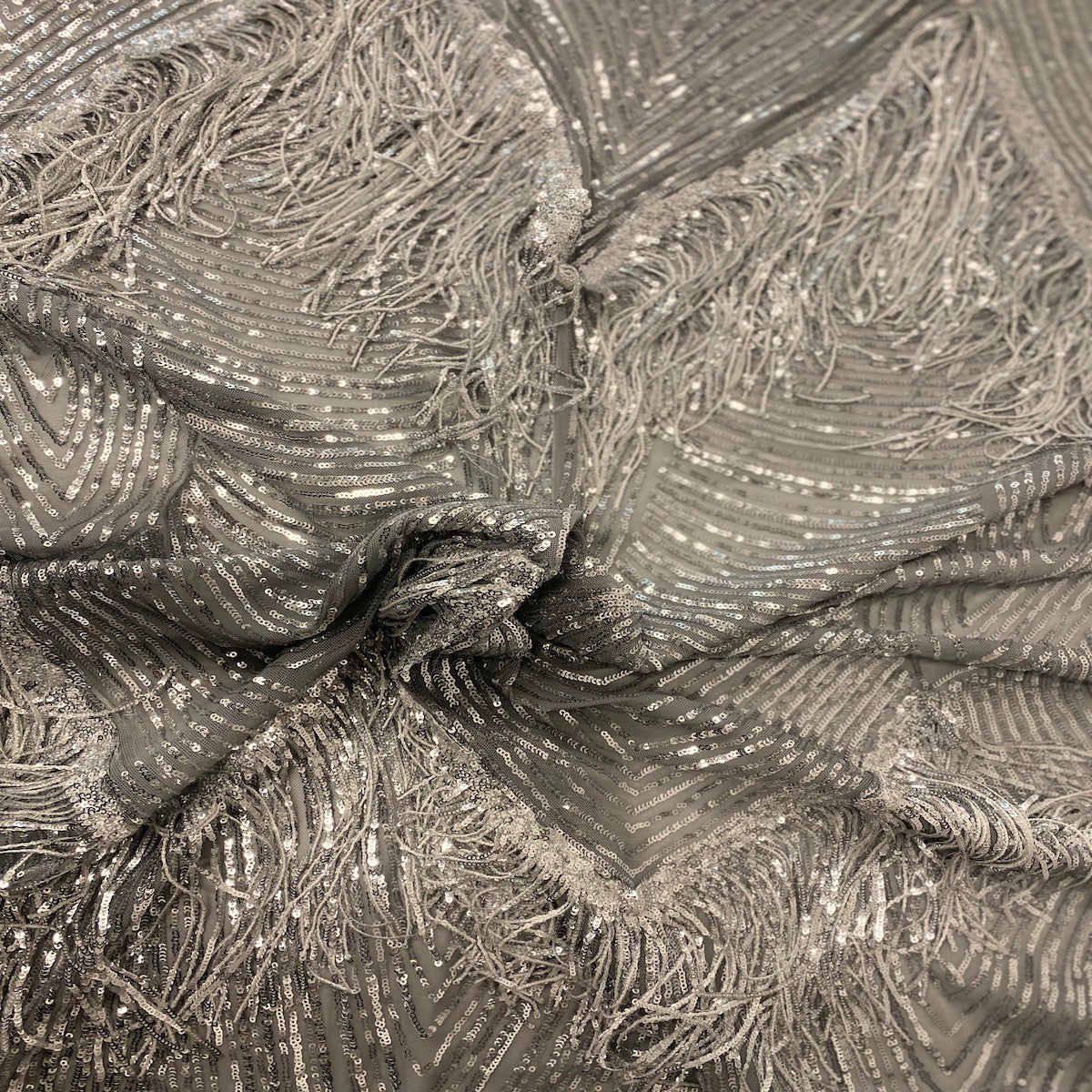 Flamingo Fringe Embroidered Stretch Sequin Fabric - Prismatic Fiber Arts