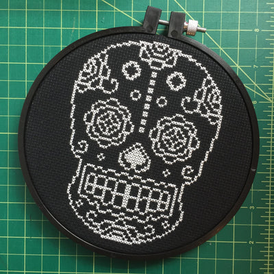 Sugar Skull White and Black Counted Cross Stitch DIY KIT - Prismatic Fiber Arts