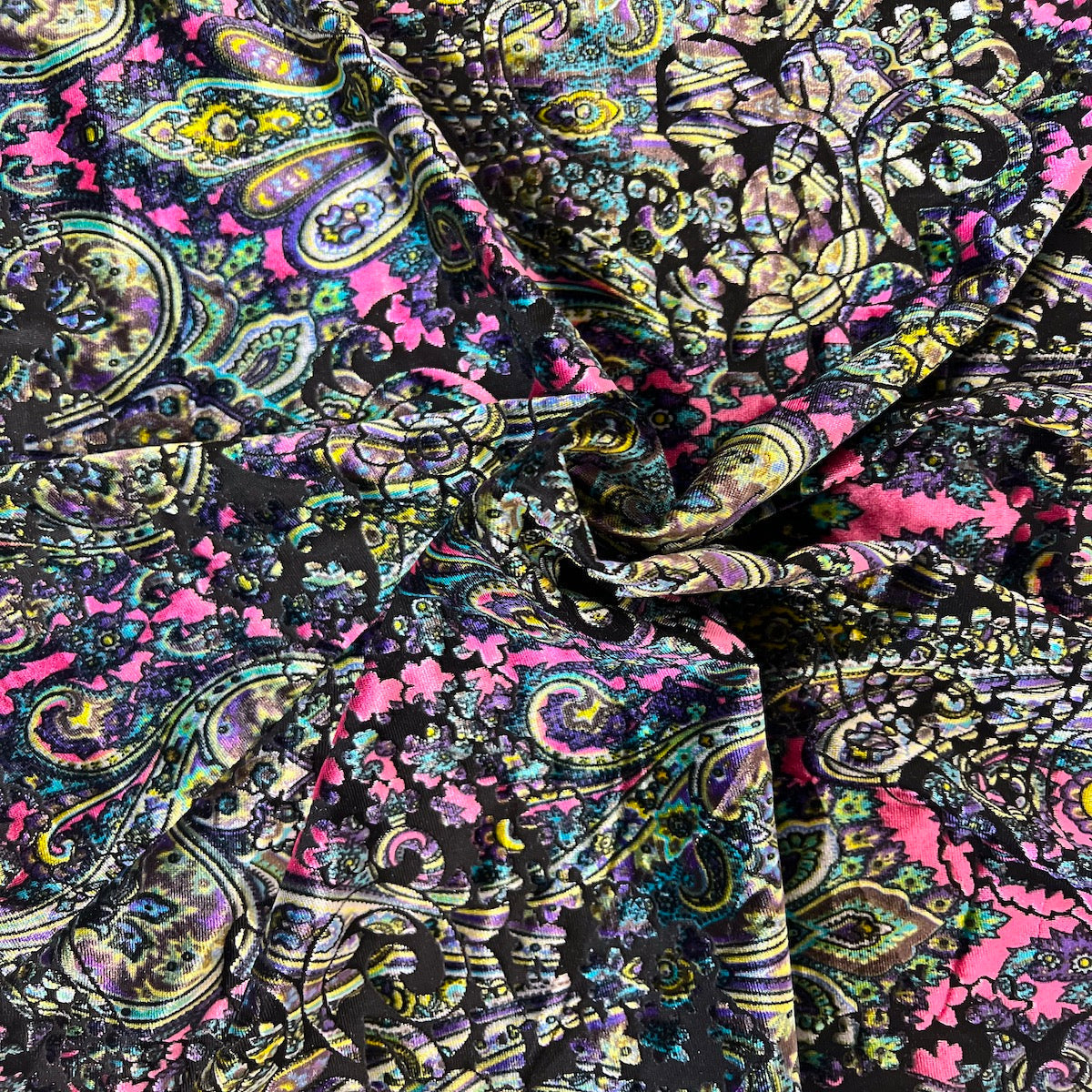 Sur Multicolor Burnout Stretch Velvet Fabric - Prismatic Fiber Arts