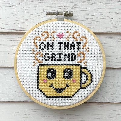 On That Grind Coffee Cross Stitch Kit - Prismatic Fiber Arts