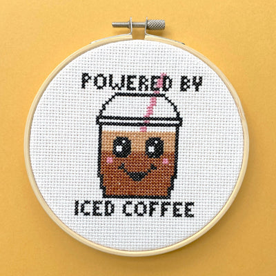 Powered By Iced Coffee Cross Stitch Kit - Prismatic Fiber Arts