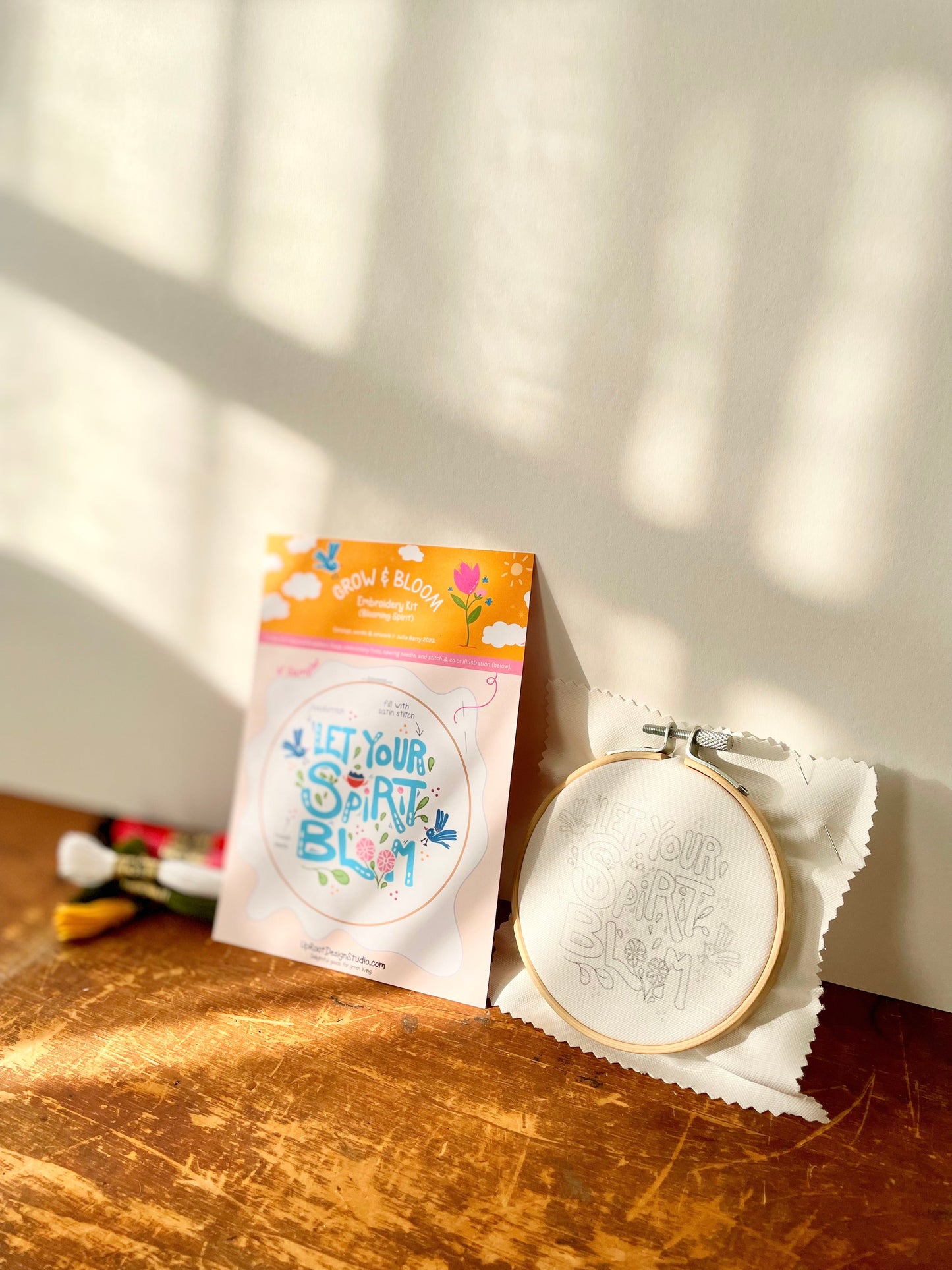 "Let Your Spirit Bloom" Eco-Embroidery Kit w. Birds & Tulips 4" Sampler (Joyful Threads Grow & Bloom) - Prismatic Fiber Arts