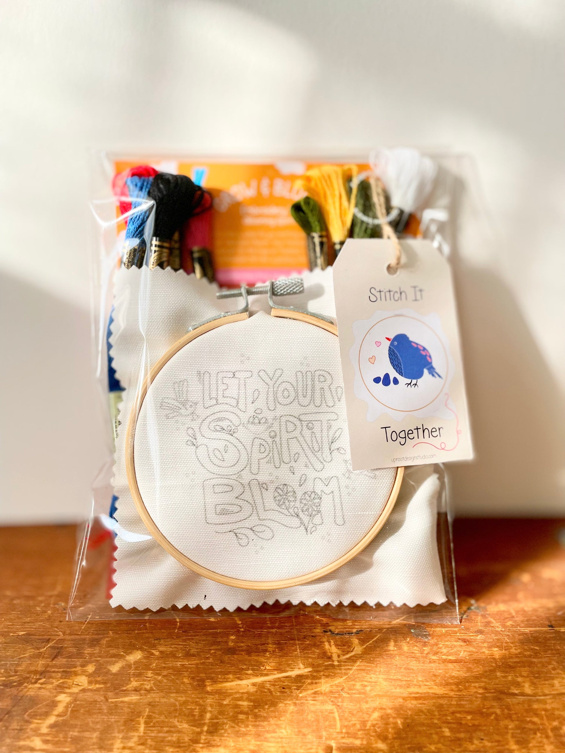 "Let Your Spirit Bloom" Eco-Embroidery Kit w. Birds & Tulips 4" Sampler (Joyful Threads Grow & Bloom) - Prismatic Fiber Arts
