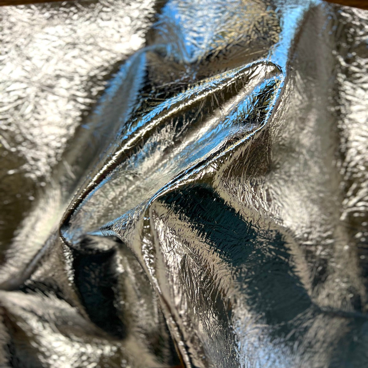 Crushed Distressed Foil Chrome Mirror Reflective Vinyl Fabric - Prismatic Fiber Arts