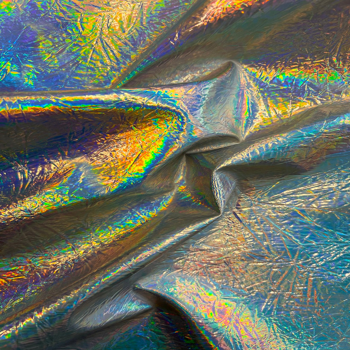 Crushed Distressed Foil Chrome Mirror Reflective Vinyl Fabric - Prismatic Fiber Arts