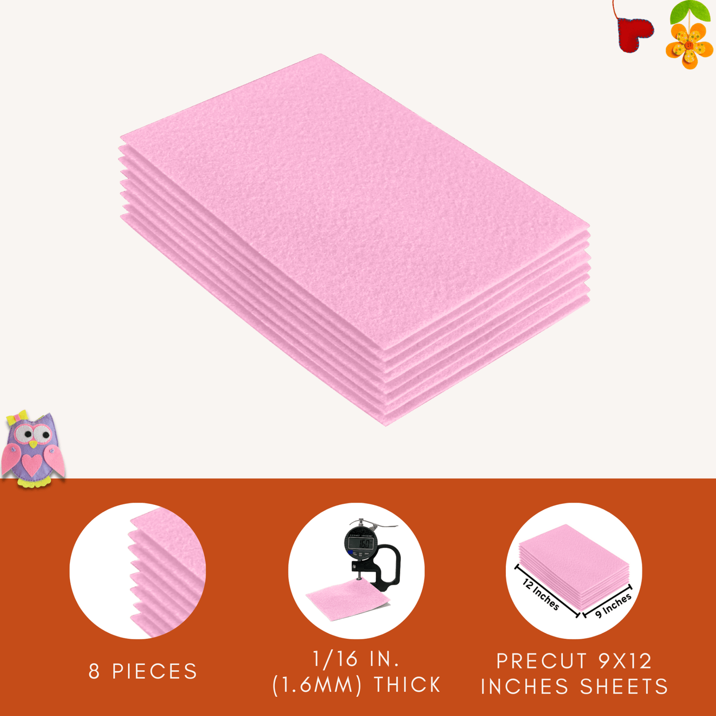 FabricLA Acrylic Felt 9"X12" Sheet Packs | Baby Pink - Prismatic Fiber Arts